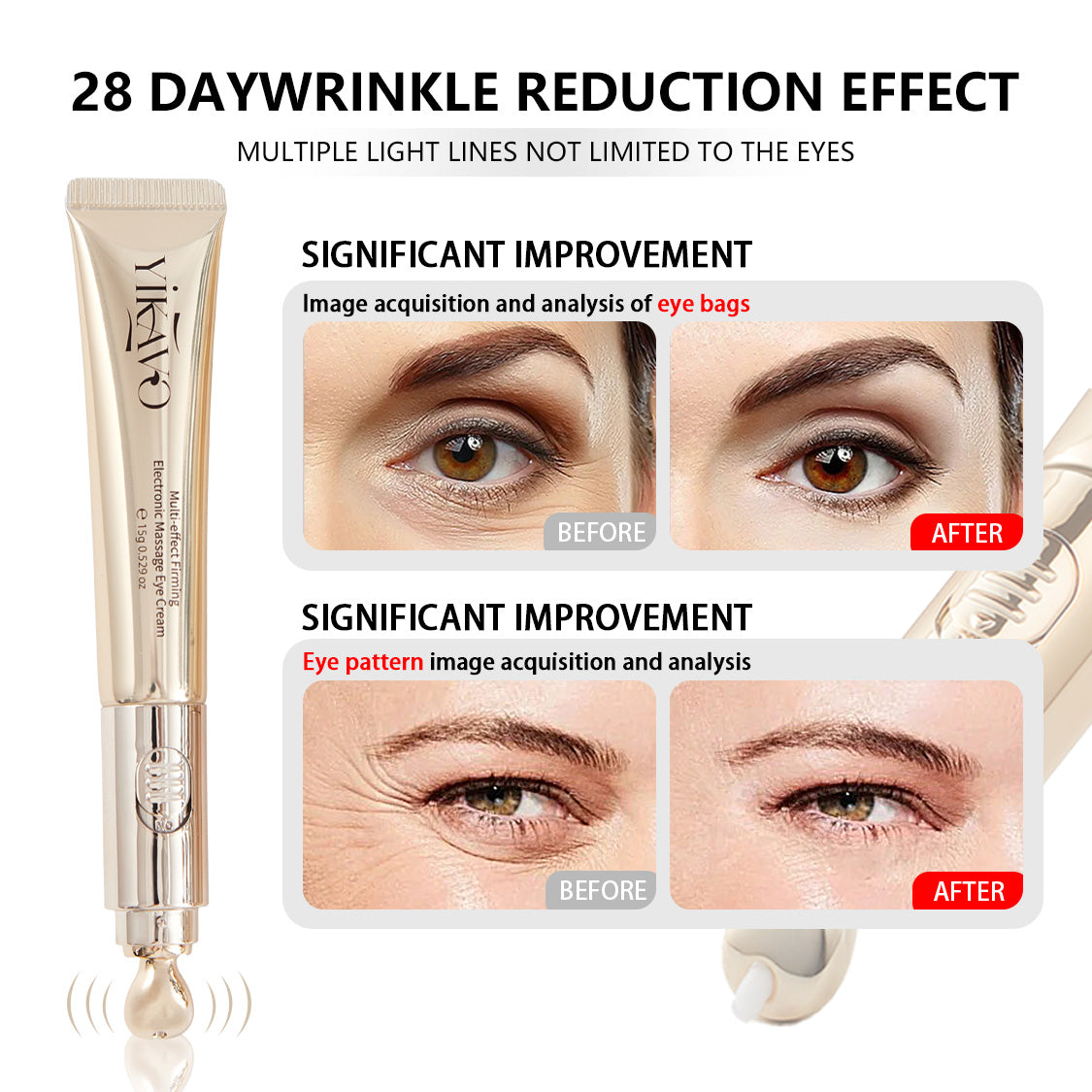 Yikavo Multi-Effect Eye Cream with Electric Massager for Puffiness, Fine Lines, Dark Circles, and Eye Bags Comfort