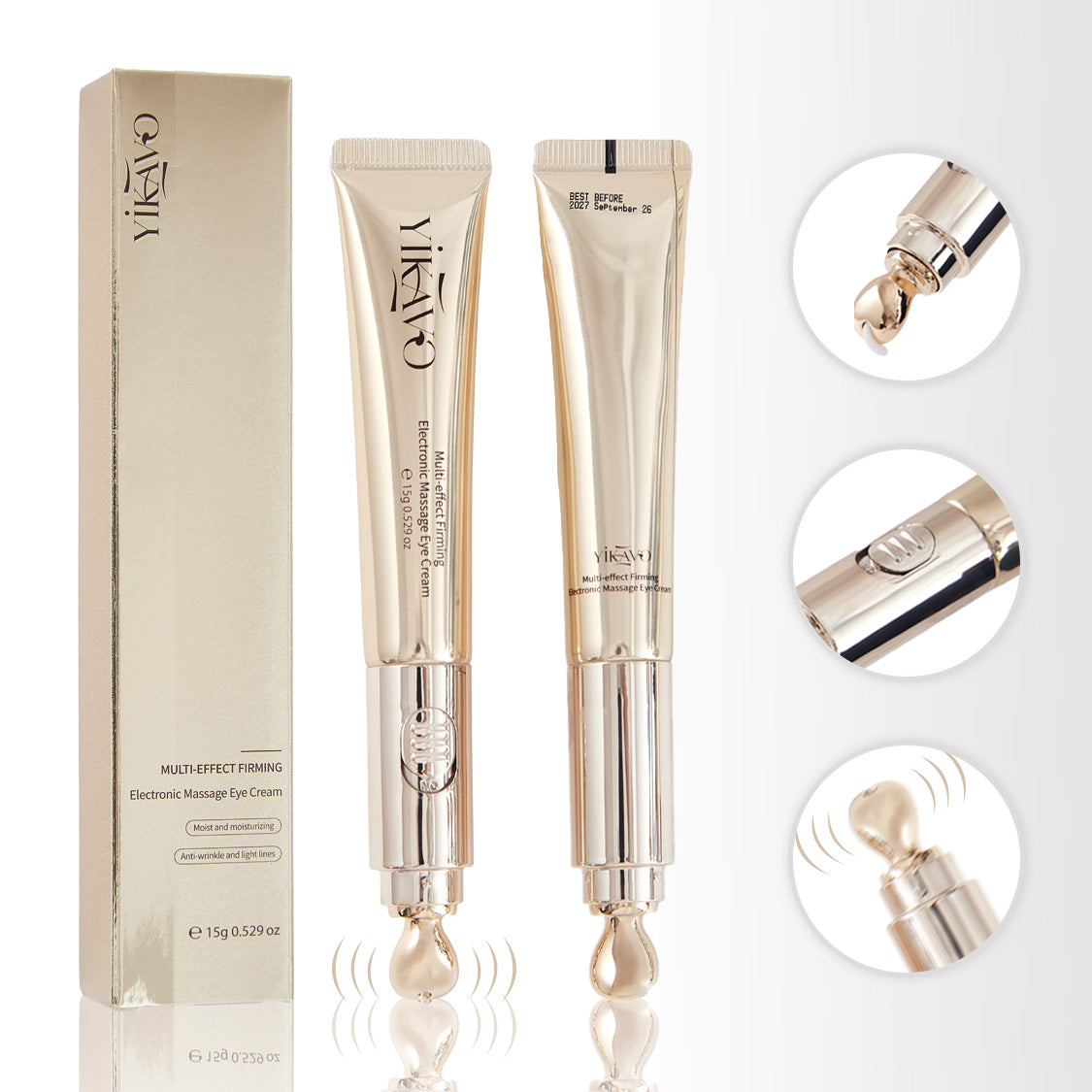 Yikavo Multi-Effect Eye Cream with Electric Massager for Puffiness, Fine Lines, Dark Circles, and Eye Bags Comfort