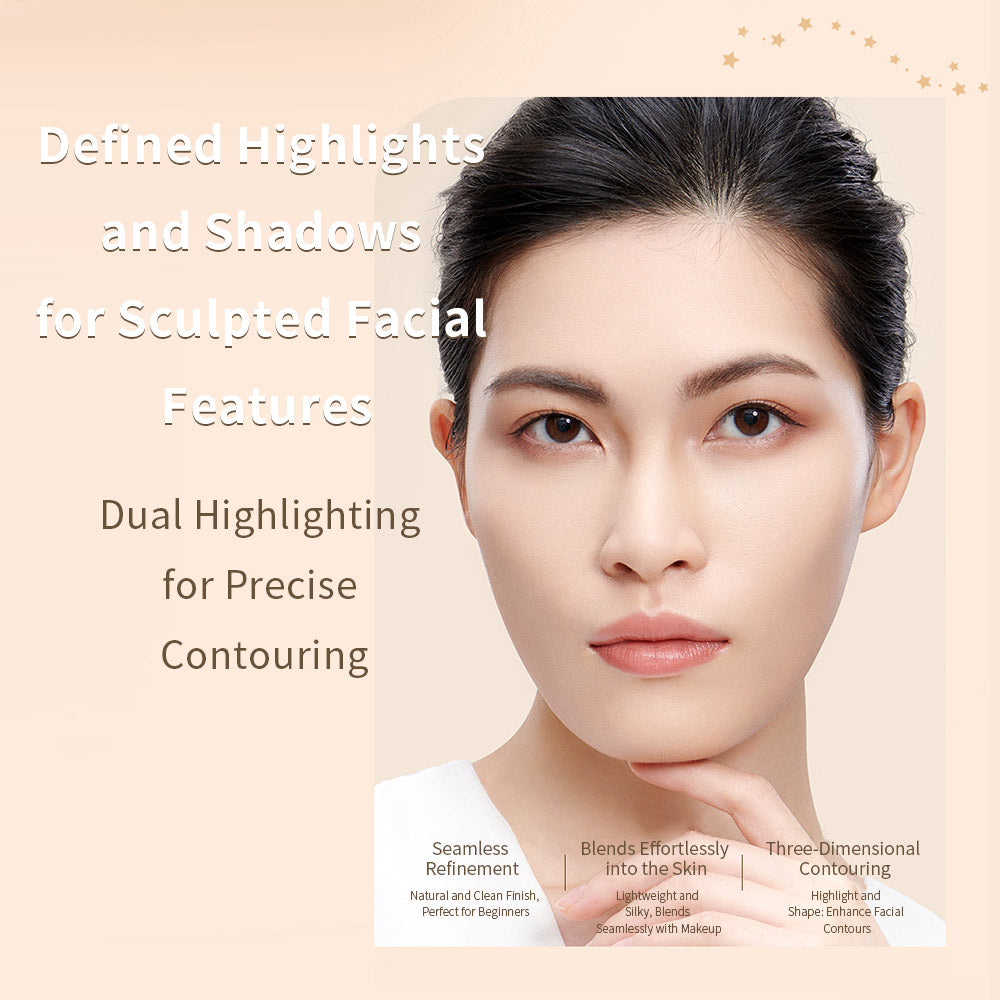 Face Sculpting Highlighter and Contour Stick Set with Powder Puff for All Skin Tones - Cosmetic