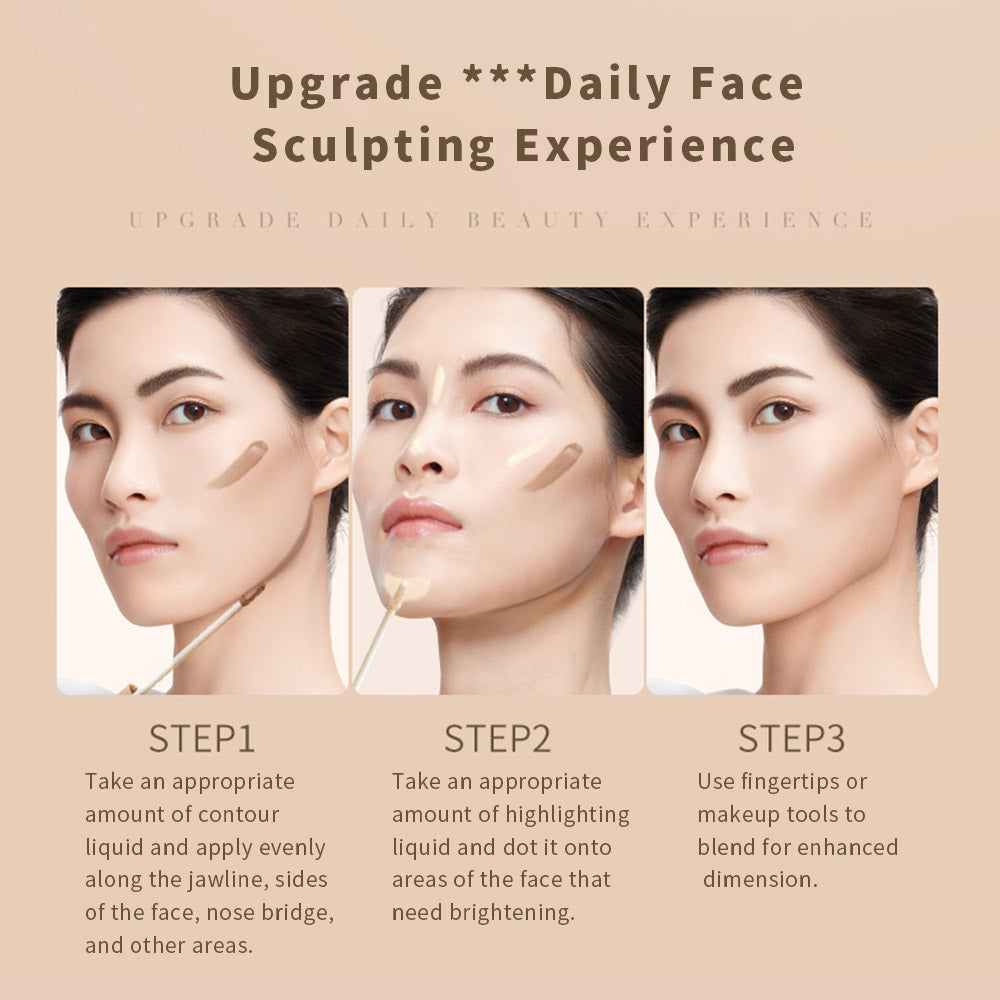 Face Sculpting Highlighter and Contour Stick Set with Powder Puff for All Skin Tones - Cosmetic