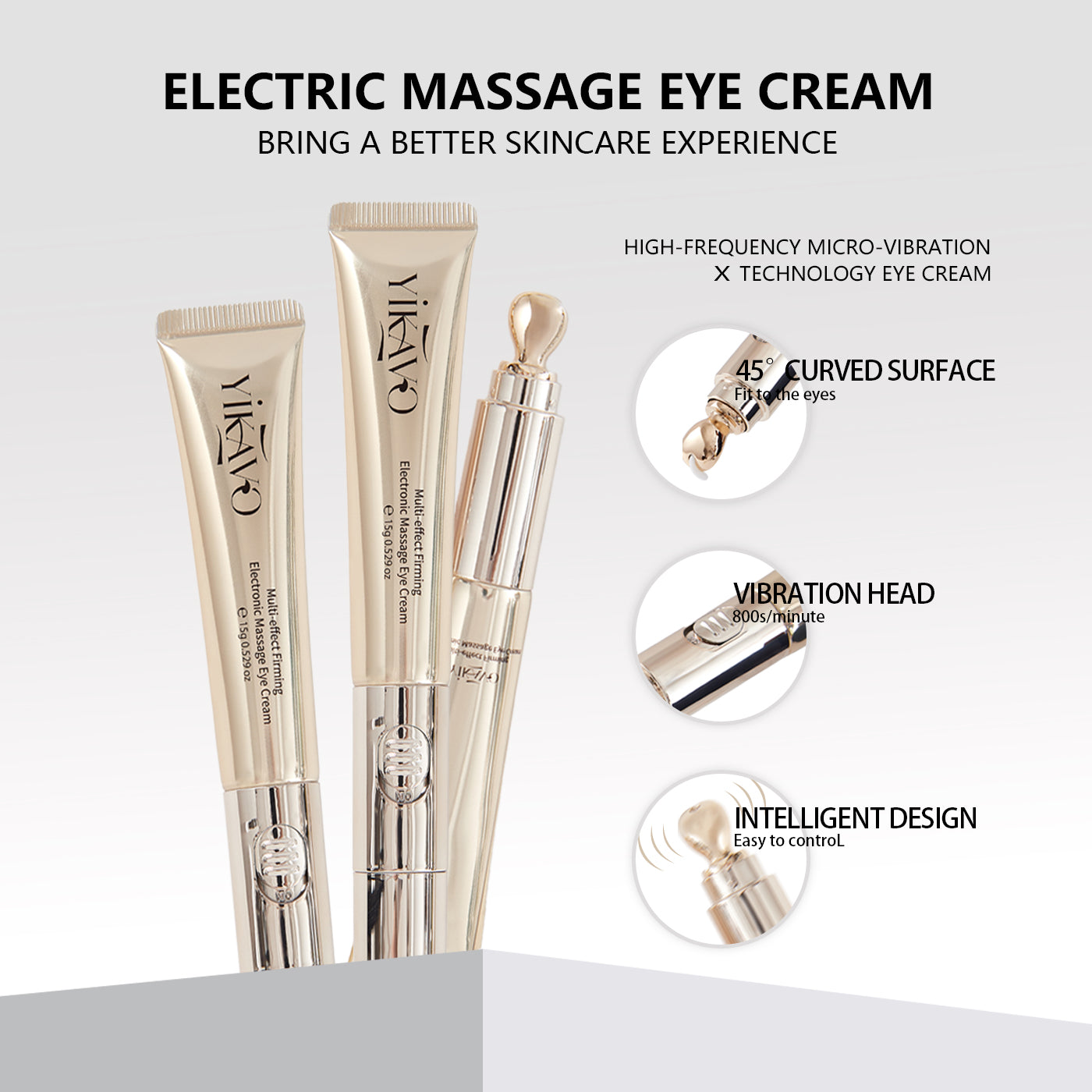 Yikavo Multi-Effect Eye Cream with Electric Massager for Puffiness, Fine Lines, Dark Circles, and Eye Bags Comfort